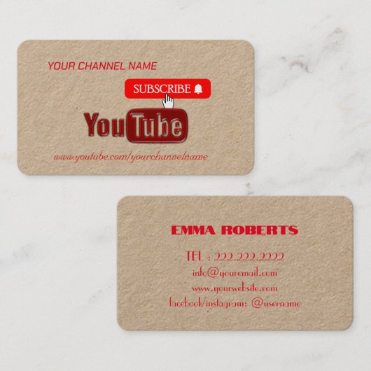  Youtube-Kanal, Youtuber  Visitenkarte (Vorne/Hinten)