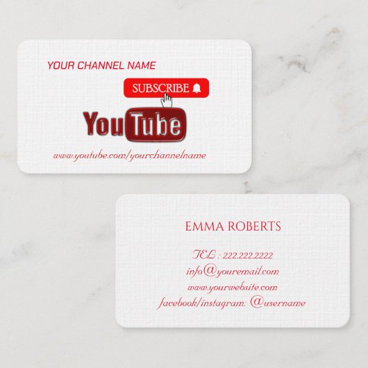 Youtube-Kanal , Youtuber Visitenkarte (Vorne/Hinten)
