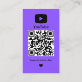 YouTube Lila Influencer Vlogger Creator QR Code Visitenkarte (Rückseite)