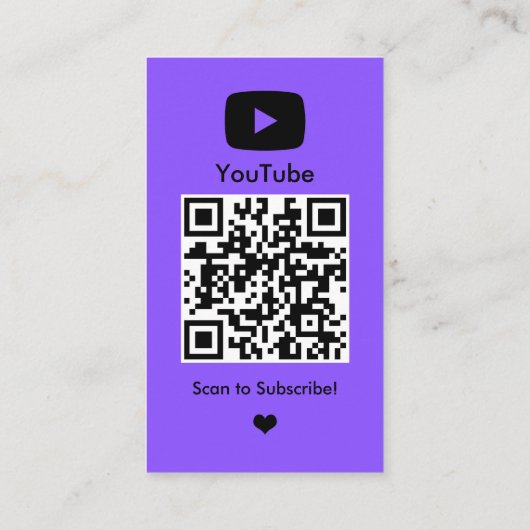 YouTube Lila Influencer Vlogger Creator QR Code Visitenkarte (Rückseite)