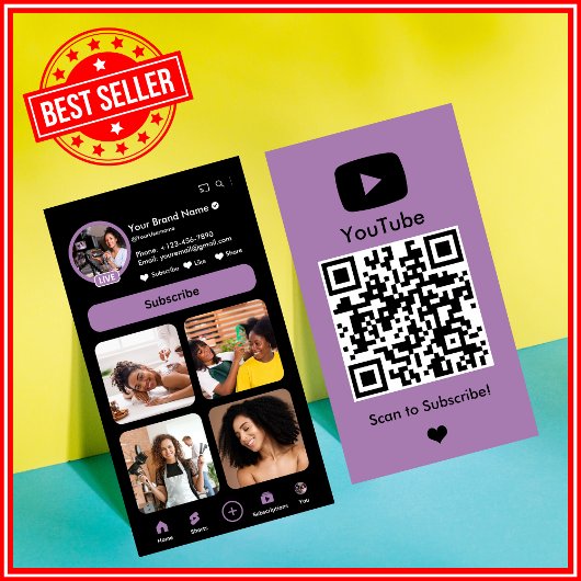 YouTube Lilac Influencer Vlogger Creator QR Code Visitenkarte