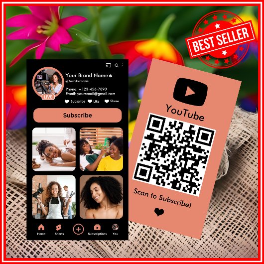 Youtube Peach Vlogger Creator QR Code Visitenkarte