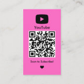 YouTube Pink Influencer Vlogger Creator QR Code Visitenkarte (Rückseite)