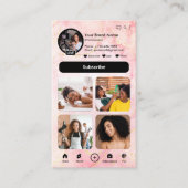 YouTube Pink Marble Influencer Vlogger Creator QR Visitenkarte (Vorderseite)