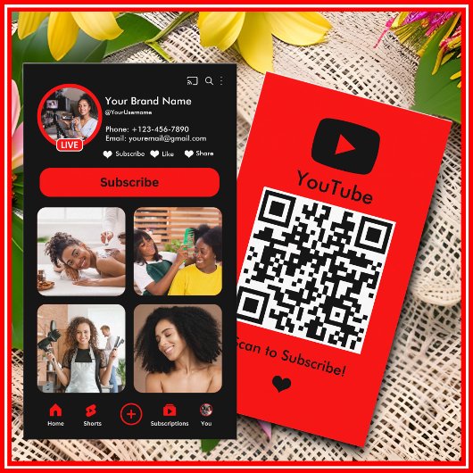 YouTube Red Influencer Vlogger Creator QR Code Visitenkarte