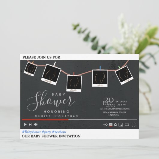 Youtube Thema Babydusche Einladung (Stehend Vorderseite)