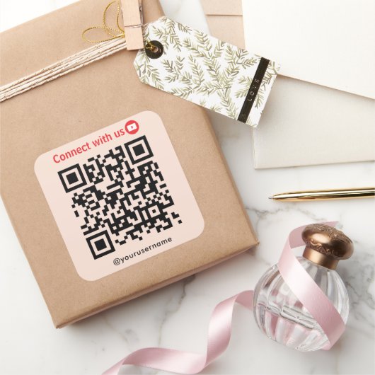 Youtube Verbindung mit USB QR Code Soft Peach Quadratischer Aufkleber (Schenken)