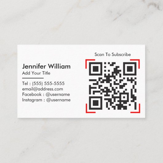 Youtube Vlogger Channel mit QR-Code Minimalistisch Visitenkarte (Rückseite)