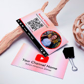 Youtube Vlogger Channel mit QR-Code rosa Visitenkarte