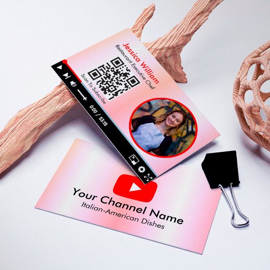 Youtube Vlogger Channel mit QR-Code rosa Visitenkarte