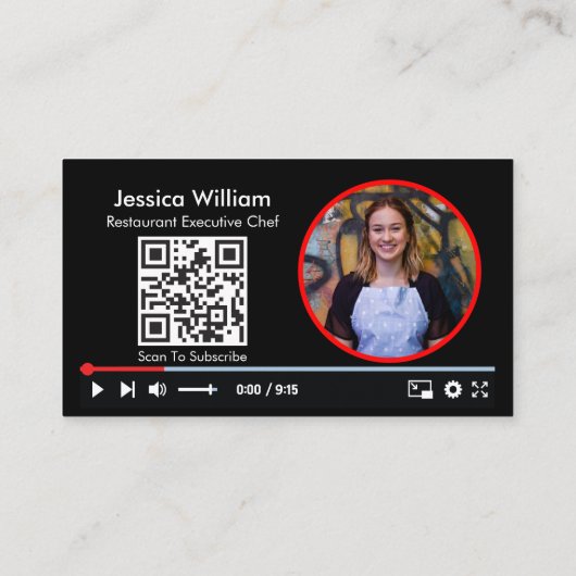 Youtube Vlogger Channel mit QR-Code schwarz Visitenkarte (Rückseite)