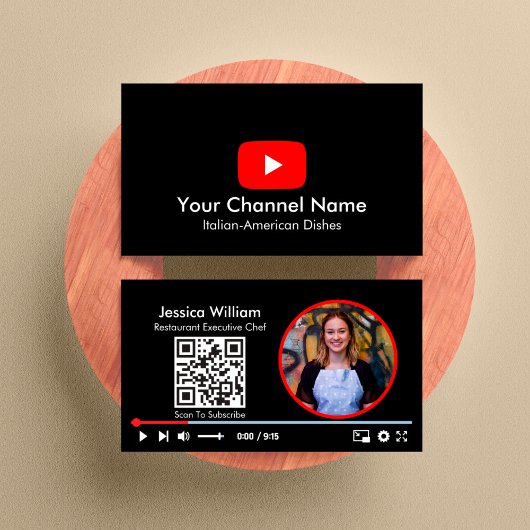 Youtube Vlogger Channel mit QR-Code schwarz Visitenkarte