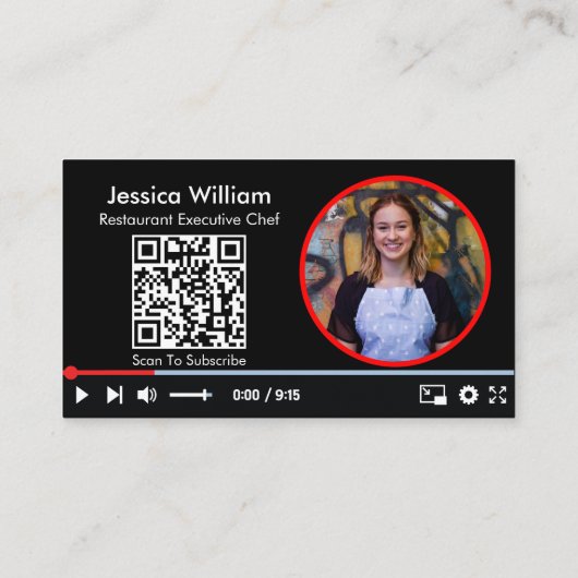 Youtube Vlogger Channel mit QR-Code schwarz Visitenkarte (Rückseite)