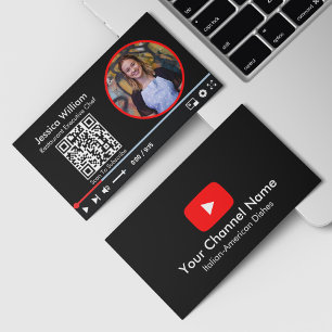 Youtube Vlogger Kanal mit QR Code Schwarz Visitenkarte