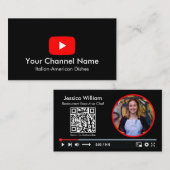 Youtube Vlogger-Kanal mit QR-Code Schwarz Visitenkarte (Vorne/Hinten)