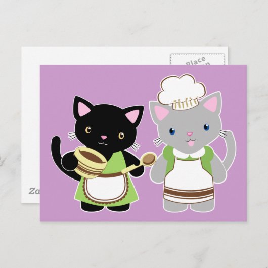 Yoyo und Suki Neko backen Kätzchen Postkarte (Vorne/Hinten)