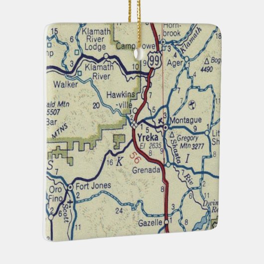 Yreka CA Vintag Map Keramikornament (Rechts)