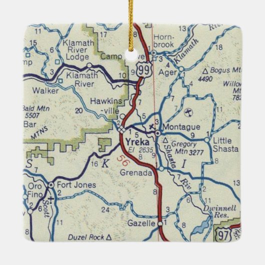 Yreka CA Vintag Map Keramikornament (Rückseite)