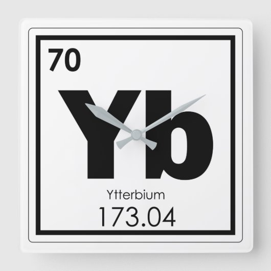 Ytterbium-Symbol für chemische Elemente Quadratische Wanduhr (Vorderseite)