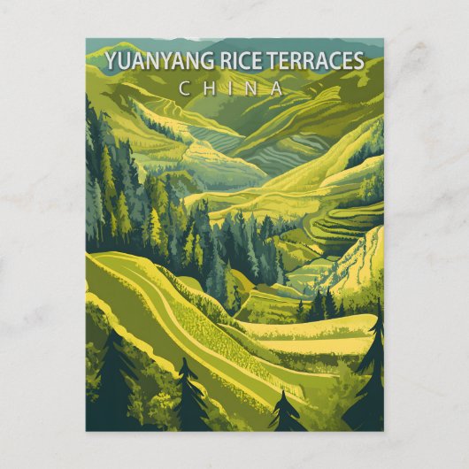 Yuanyang Rice Terraces China Vintage Travel Postkarte (Vorderseite)