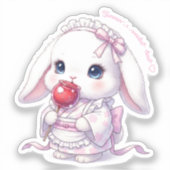 Yukata Bunny with Apple Candy - Pink Pastel Ribbon Aufkleber (Vorderseite)