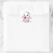 Yukata Bunny with Apple Candy - Pink Pastel Ribbon Quadratischer Aufkleber (Tasche)