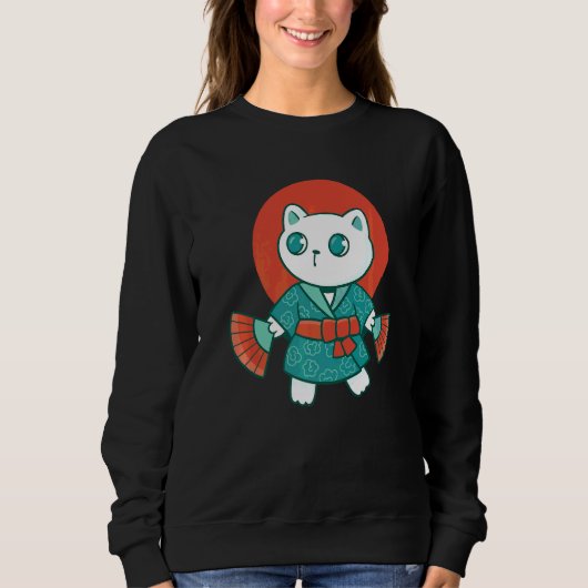 Yukata Japanese Cat Sweatshirt (Vorderseite)