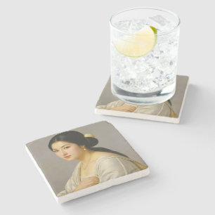 "Yuki Mori" Frauenporträt in feiner Kunst Steinuntersetzer