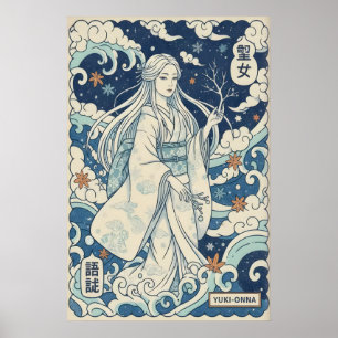 Yuki Onna Wandkunst, Schneefrau, gemustertes Kimon Poster