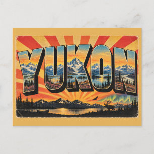 Yukon CA Berge Tundra Nordlichter Kunst Postkarte