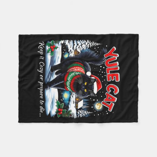 Yule Cat Keep It Cozy Funny Christmas Quote  Fleecedecke (Vorderseite (Horizontal))