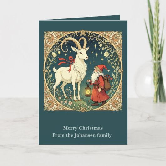 Yule Goat And Jultomten Scandinavian Christmas Karte (Vorderseite)