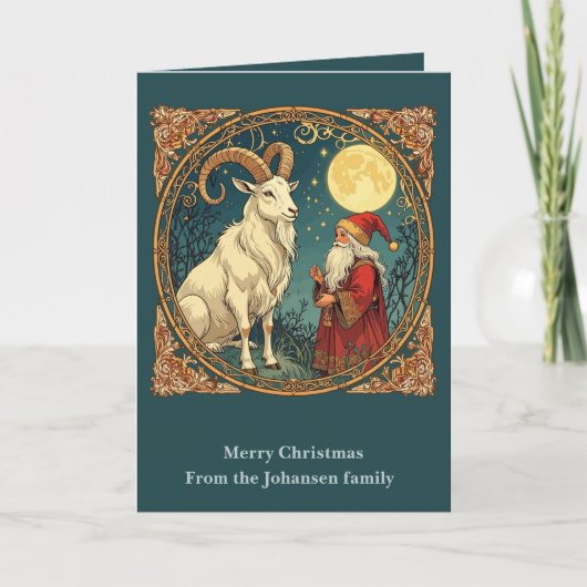 Yule Goat And Jultomten Scandinavian Winter Karte (Vorderseite)