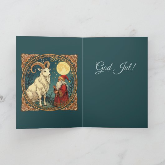 Yule Goat And Jultomten Scandinavian Winter Karte (Innenseite)