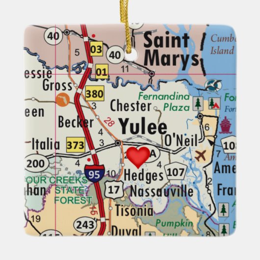 Yulee Florida Karte Keramikornament (Vorderseite)