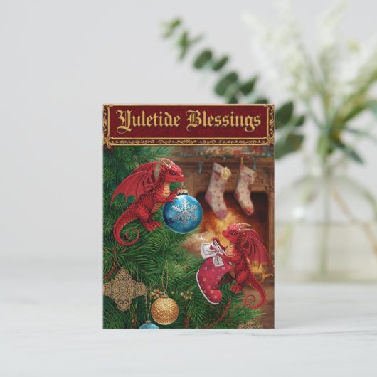 Yuletide Blessings Fantasy Dragon Weihnachten (Stehend Vorderseite)