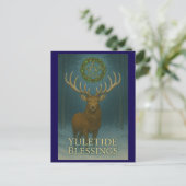 Yuletide Blessings Stag Holiday Postcard Feiertagspostkarte (Stehend Vorderseite)