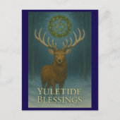 Yuletide Blessings Stag Holiday Postcard Feiertagspostkarte (Vorderseite)