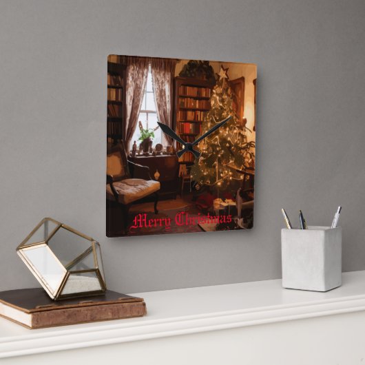 Yuletide Charm Quadratische Wanduhr (Büro)
