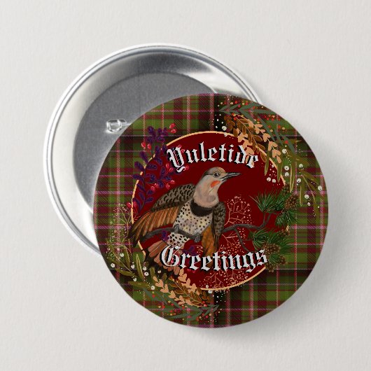 Yuletide Greetings Northern Flicker Button (Vorne & Hinten)