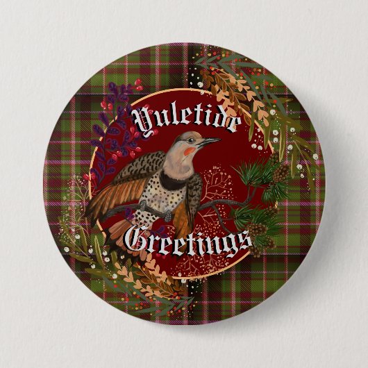Yuletide Greetings Northern Flicker Button (Vorderseite)