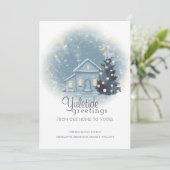 Yuletide Grüße Weihnachten Hütte und Baum Einladung (Stehend Vorderseite)