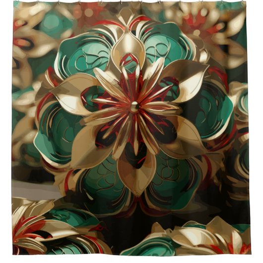 Yuletide Opulence: Goldene Weihnachtsdinge Duschvorhang (Vorderseite)