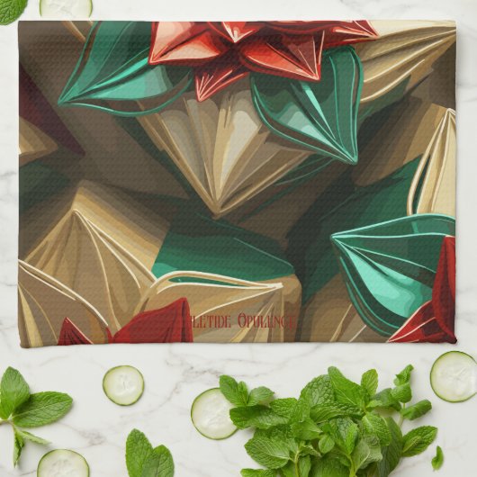 Yuletide Opulence: Goldene Weihnachtsdinge Geschirrtuch (Gefaltet)