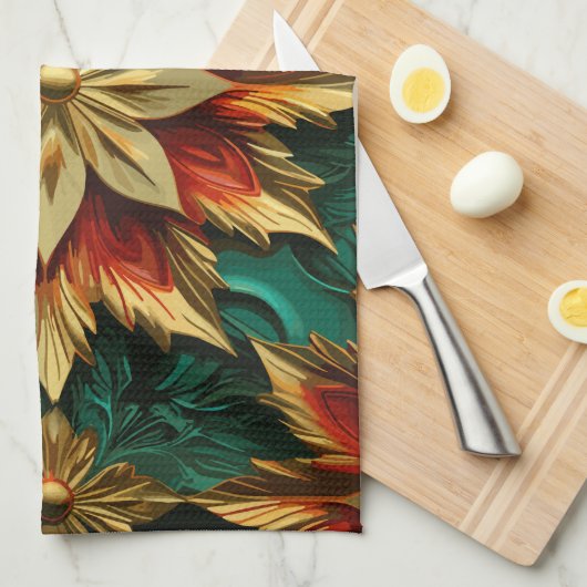 Yuletide Opulence: Goldene Weihnachtsdinge Geschirrtuch (Viertel Falte)