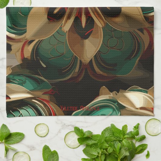 Yuletide Opulence: Goldene Weihnachtsdinge Geschirrtuch (Gefaltet)