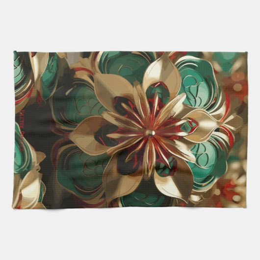 Yuletide Opulence: Goldene Weihnachtsdinge Geschirrtuch (Horizontal)