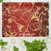 Yuletide Opulence: Goldene Weihnachtsdinge Geschirrtuch (Gefaltet)