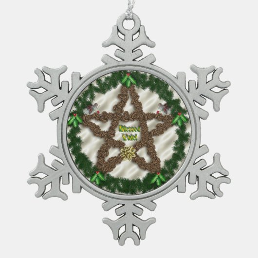 Yuletide Pentagramm Schneeflocken Zinn-Ornament (Vorderseite)