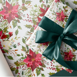 Yuletide | Weihnachtsfest bei Poinsettia Beeren Geschenkpapier